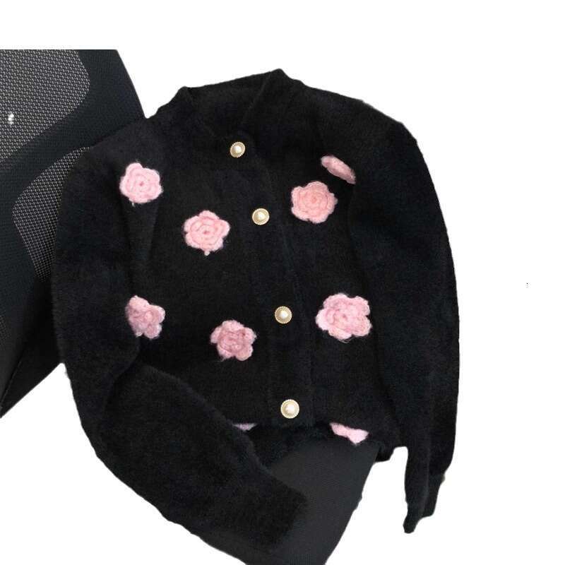 Sweet Flowers Embroidery Imitation Mink Sweater Cardigan Women's 2025 New Autumn Winter Sweater Jacket Top