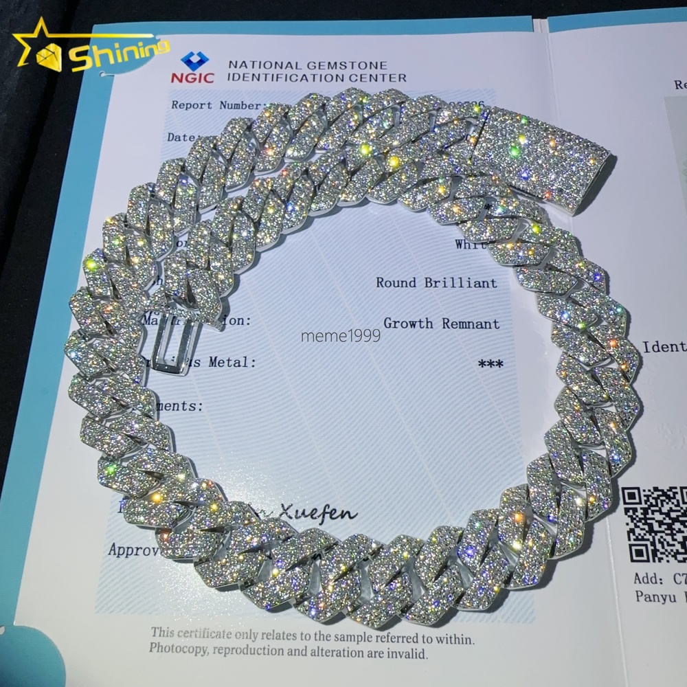 Custom Lab Grown Diamond Bracelet Necklace Mens Jewelry HPHT 20MM Width 925 Silver Iced Out Diamond Hip Hop Cuban Link Chain