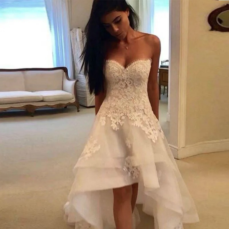 Wedding Dresses Sweetheart Appliques High Low Country Wedding Dress Bridal Gown Robe Mariage Vestido de Novia