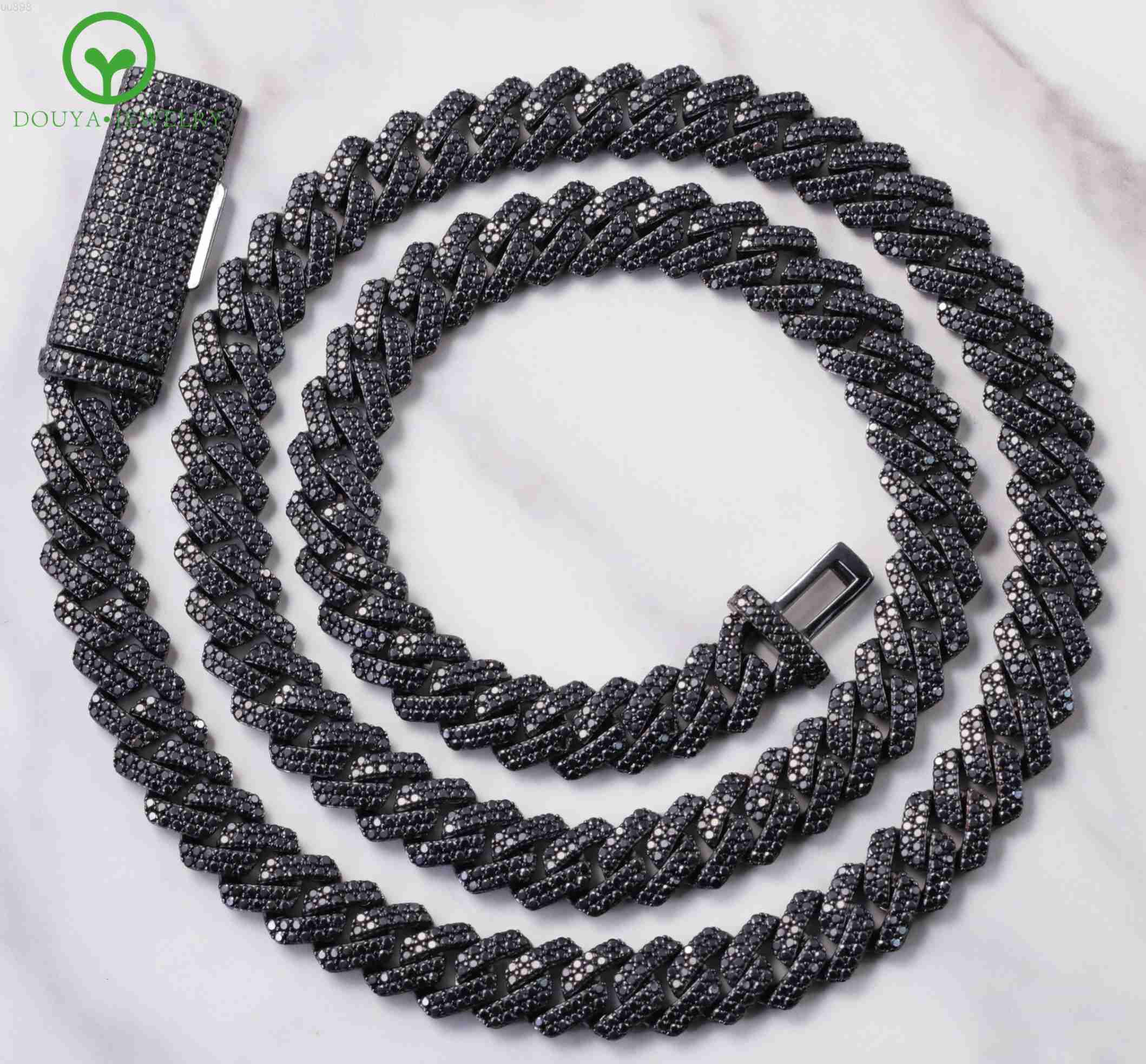New Product Black Diamond Necklace Bracelet 9mm 10mm 12mm 13mm 925 Silver Iced Out VVS Moissanite Cuban Link Chain with GRA