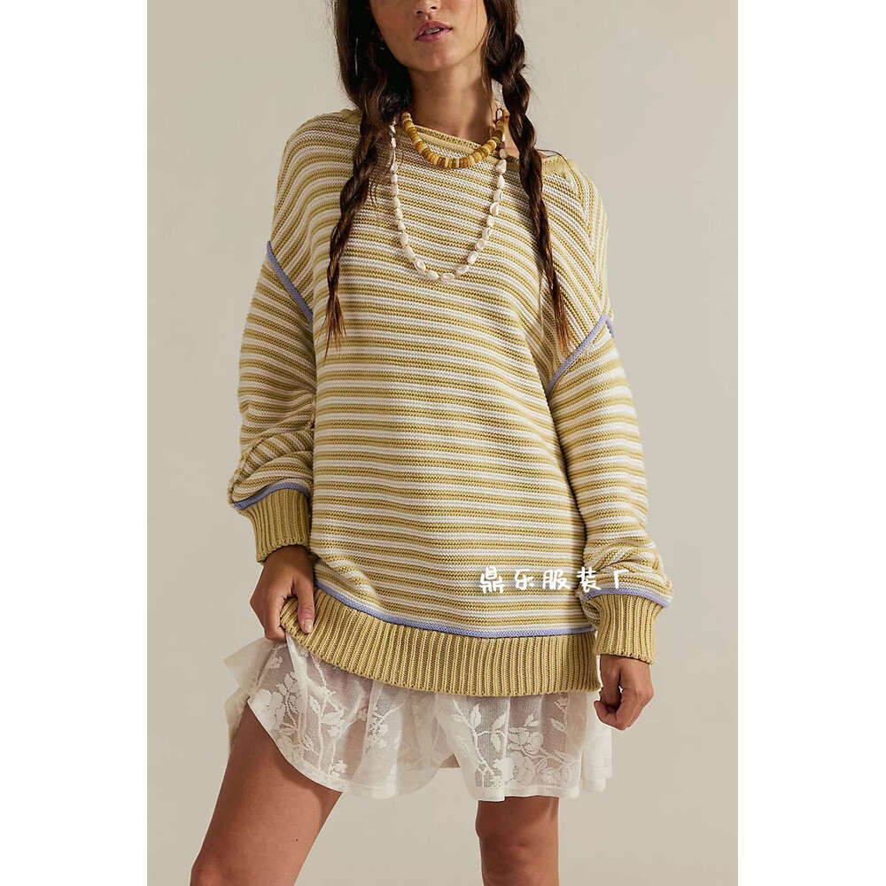 New Autumn And Winter Women's Striped Knitted Round Neck Pullover Loose Sweater B3