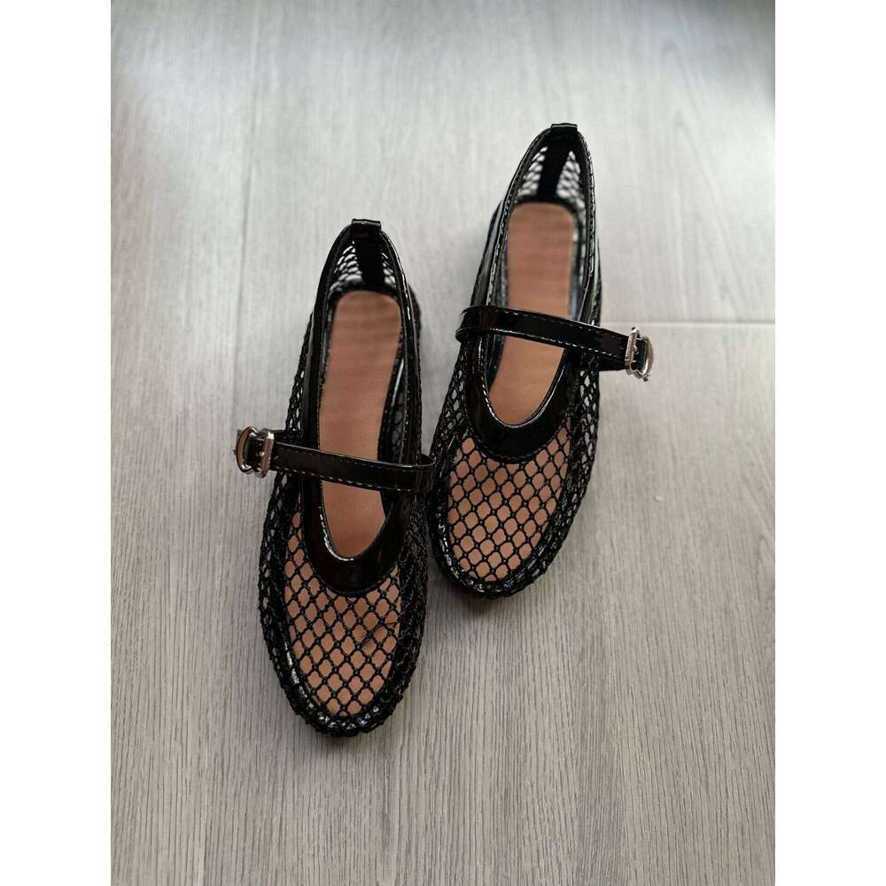 Round Toe Fishnet Hollow Mary Jane Shoes Women 2025 Summer New 35-42 Large Size Sandals