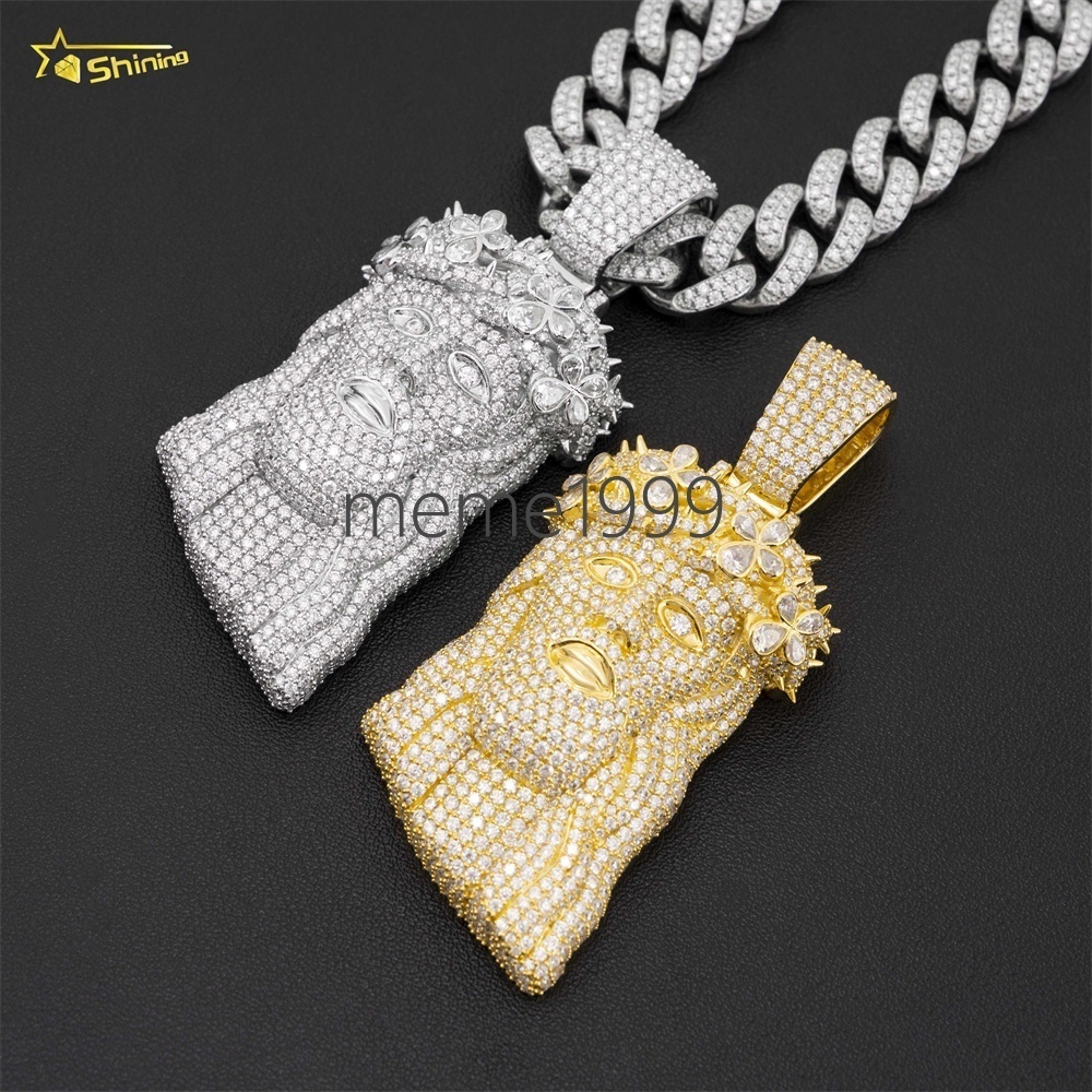 Hip Hop Jesus Head Gold Plated 925 Silver Moissanite Diamond Pave Fully Men Custom Iced Out Pendants