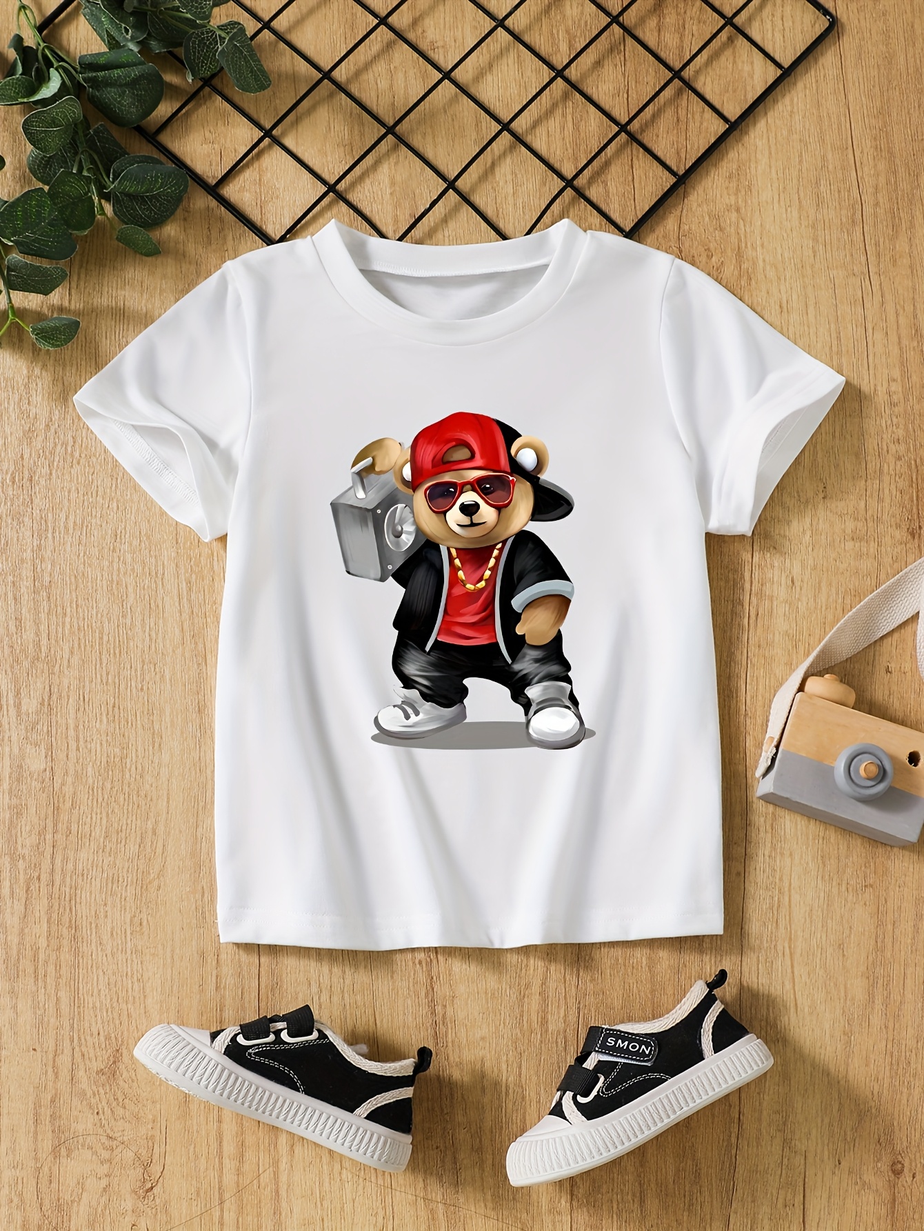 T-shirts Cute Cartoon Bear Patterned T-Shirt Trio Pack for Youngsters Comfortable Cotton Blend Garments