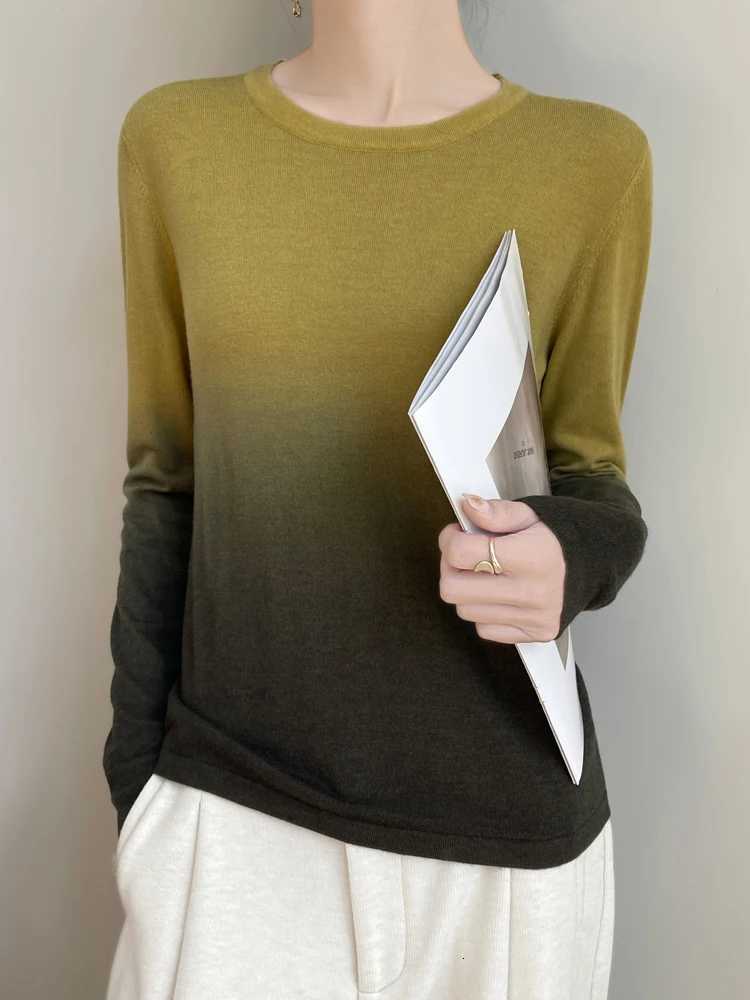 Ladies Gradient Color Sweater Womens Casual Knitted Pullover 2025 Spring Summer Soft Loose Long-Sleeve Basic Round Neck Tops XJ250819