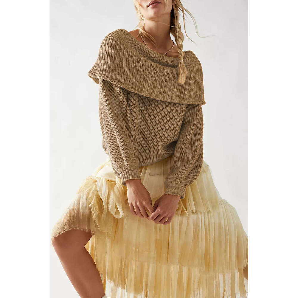 New Tiktok Autumn Winter Women's Sweater Loose Off-Shoulder Pullover Knitwear B3
