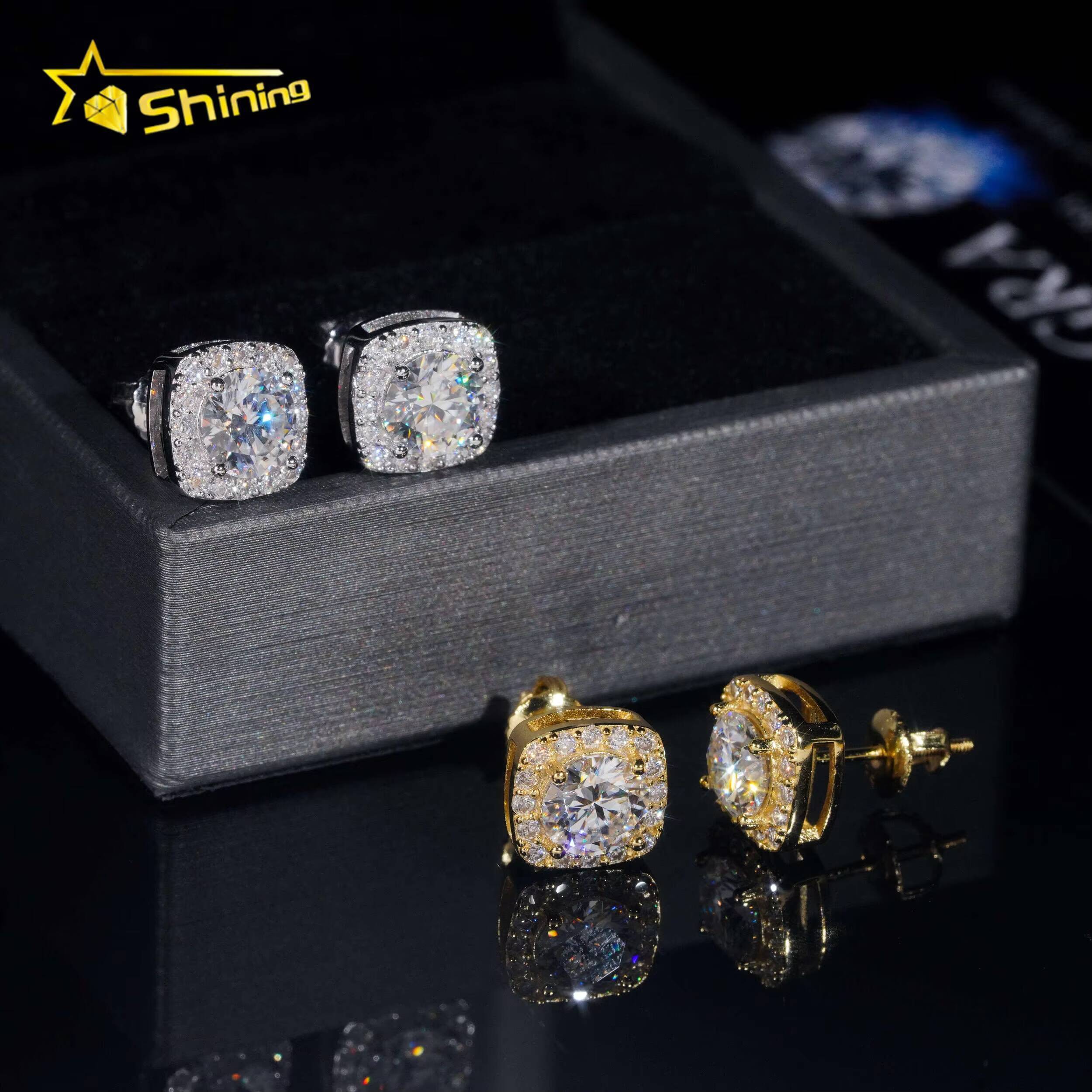 Ready to Ship Pass Diamond Tester Hot Selling Fine Jewelry 925 Sterling Silver Hip Hop VVS Moissanite Stud Earrings