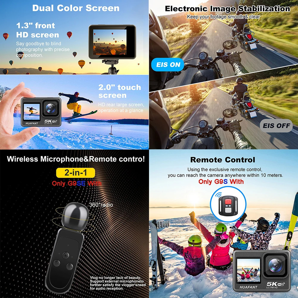 Action Camera G9SE 5K 4K60FPS 50MP 2.0 Touch LCD EIS Dual Screen Wi-Fi 170D Pre-Record DVR Waterproof 30M 5X Zoom Sports Camera 250813