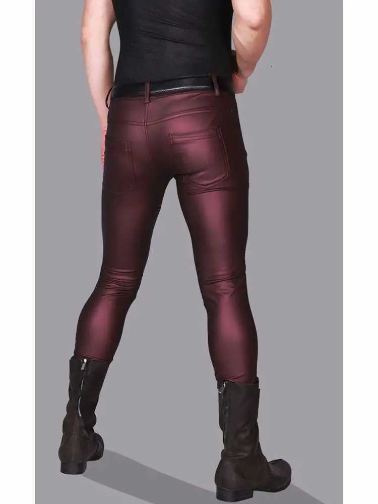 Elastic Faux PU Leather Jeans Pencil Pants Oil Glossy Mens Spring Autumn Trousers Leisure Pants Tights Motorcycle Pants W250819