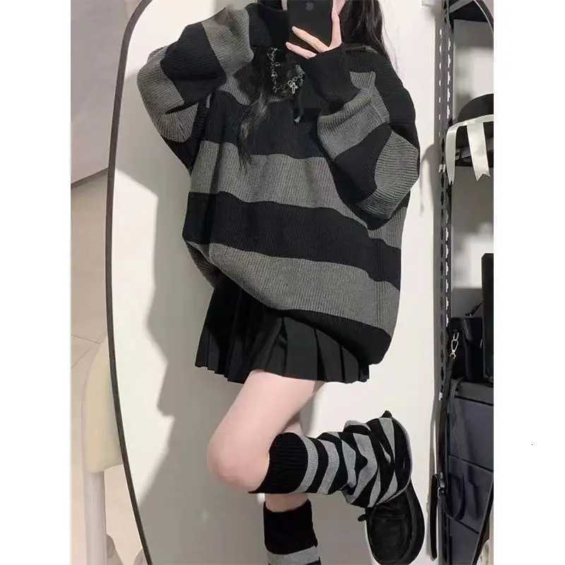 Gidyq Women Knitted Sweatshirt Korean Fashion Stripe Fe Loose Long Sleeve Sweater Casual Streetwear Jumper Autumn New XJ250819