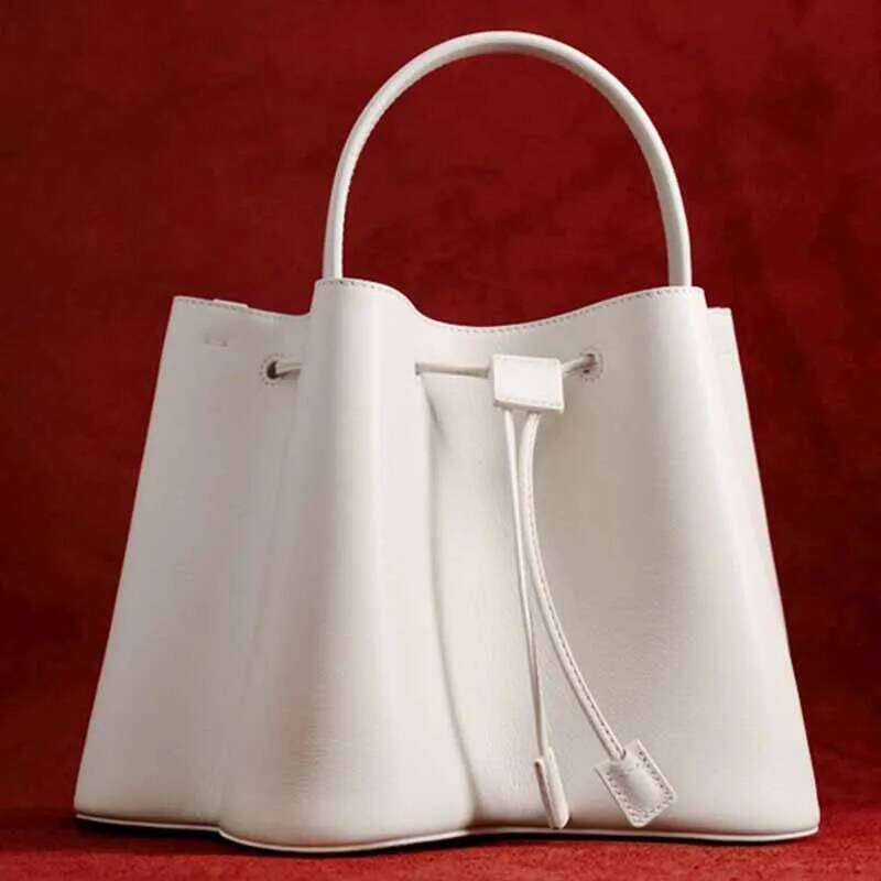 New Fashion And Elegant Turkish Pleated Drawstring Bucket Handbag Shoulder Messenger Bag Dark Brown Beautifully Decorated