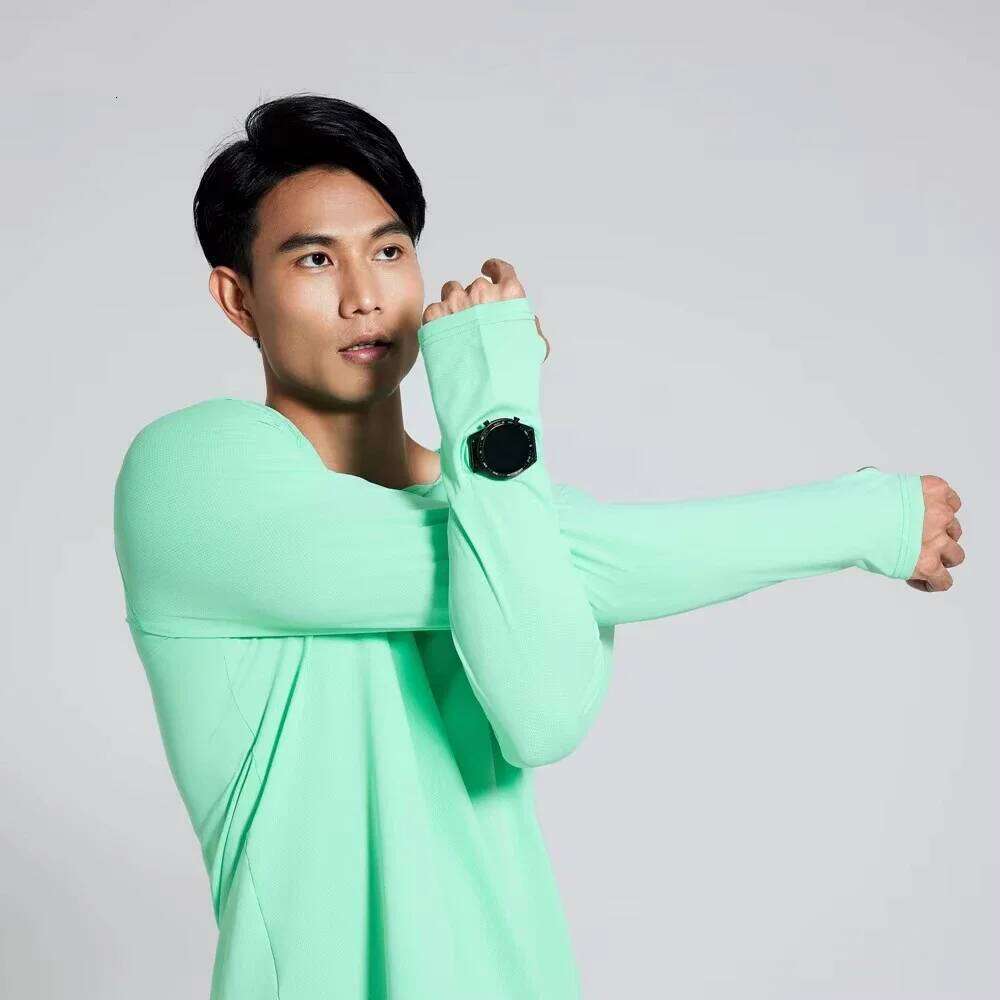Men Marathon Running T-Shirt Long Sleeve Anti-Uv Quick Dry Workout Top Fiess Training Suit With Thumb Hole Anti-Static Cuff