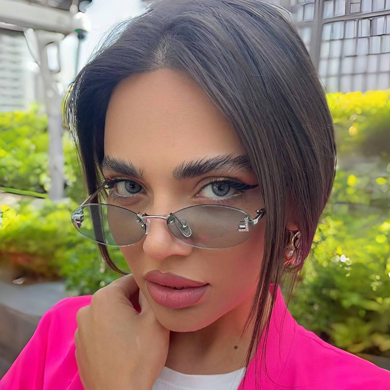 Oval Small Frame New Frameless Cut Edge Personality Glasses Unique F Letter Dot Diamond Sunglasses