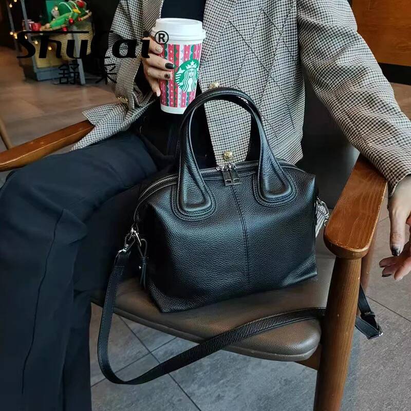 Shucai New Genuine Leather Women's Fashion All-Match Handbag Soft Top Layer Cowhide Messenger Bag Two Shoulder Straps