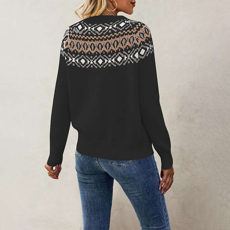 New Women's Knitted Autumn Winter Jacquard Round Neck Pullover Sweater B5