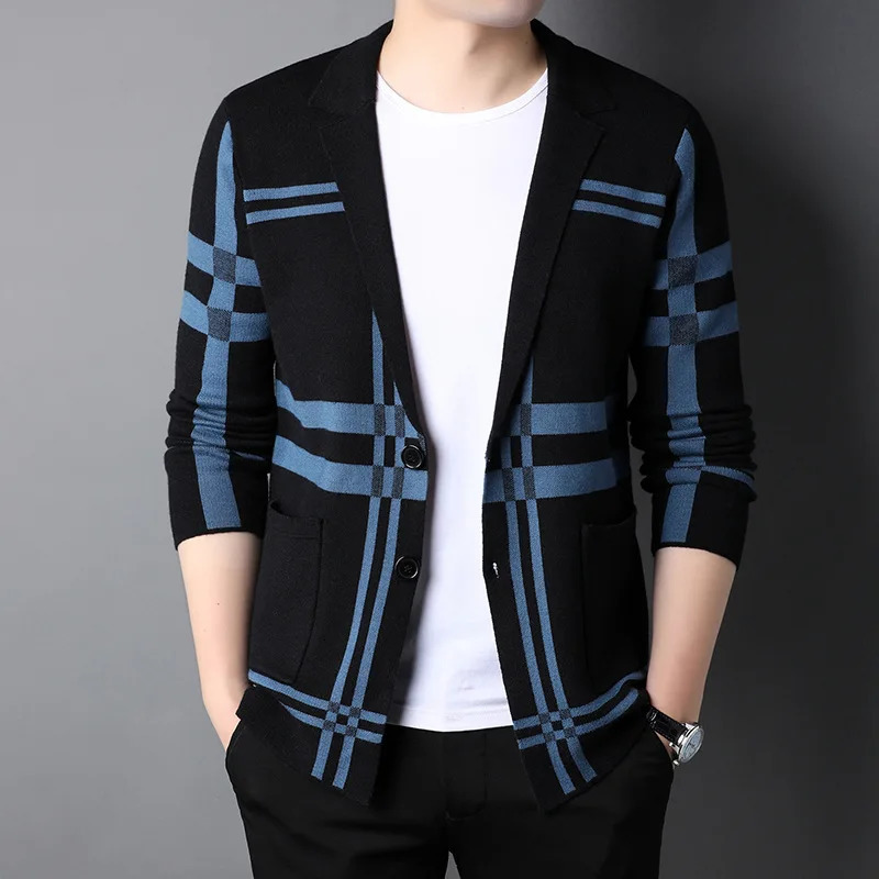 Mens Spring Korean Knitted Cardigan Highend Fashion Plaid Sweater Coat Male Autumn Leisure y Sweaters 250819