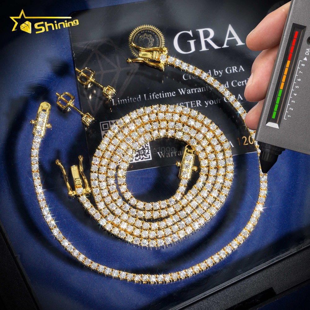 Wholesale Price Pass Diamond Test 2MM S925 Silver Moissanite Chain Women Men Necklace Moissanite Tennis Chain Bracelet