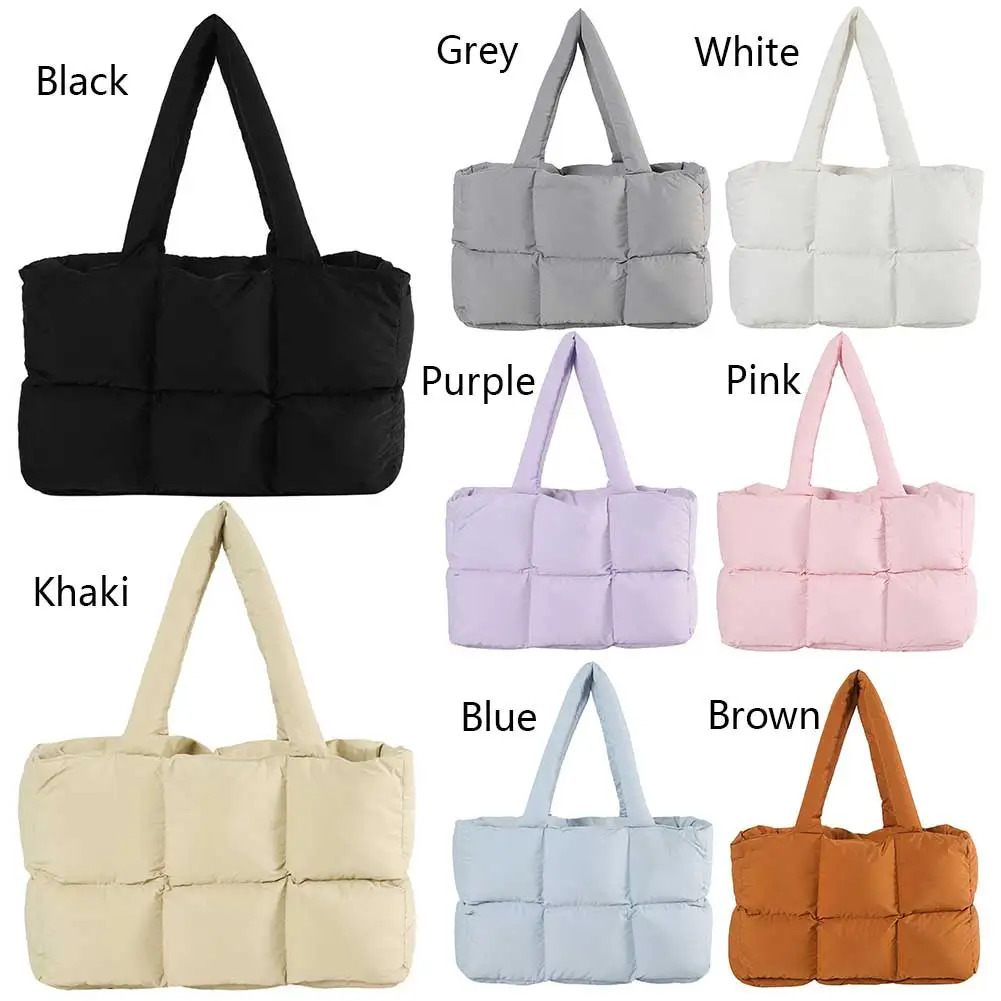 Women Puffer Shoulder Bag Solid Color Quilted Simple Cloud Bag Large Capacity Soft Cloud Tote Bag Trendy Commuting Bags250813