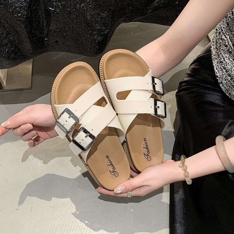 Fashion Korean Style Casual Versatile Beach Sandals 2025 Summer New Thick Sole Designer Shoes One-Strap Women's Shoe Outdoor Slippers