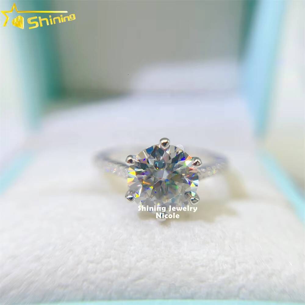 Hot Sale 6 Prong 18k Gold Plated Sterling Silver Women Round Vvs 3ct Moissanite Engagement Rings