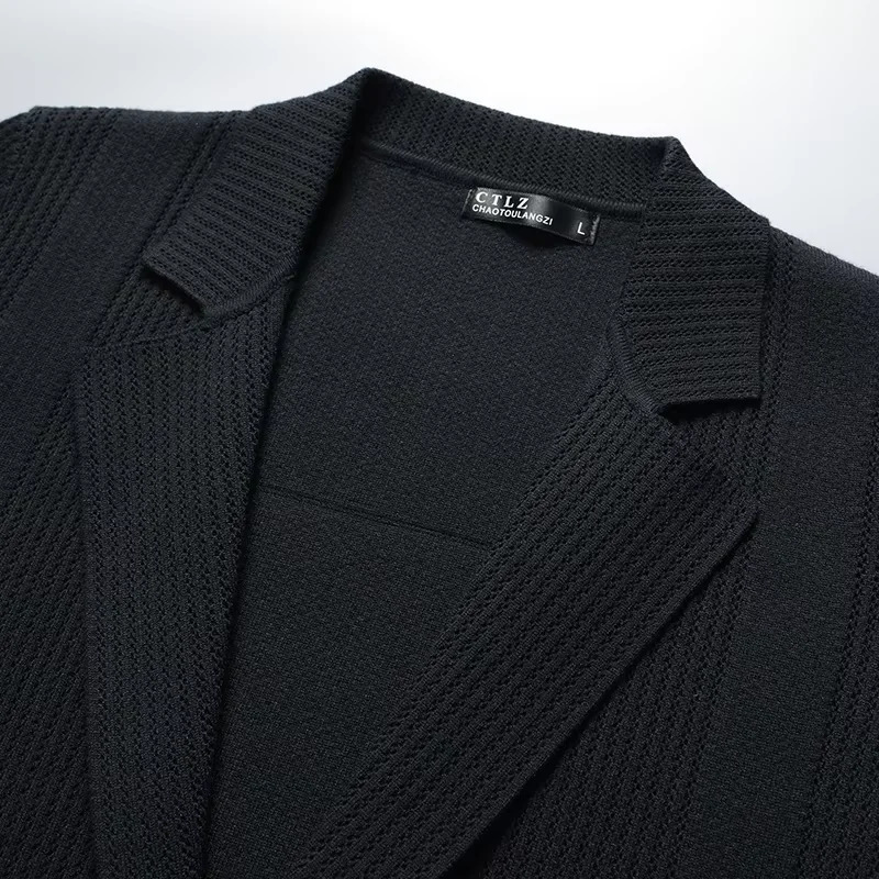 European highend suit collar solid color knitted cardigan mens autumn winter y button business casual sweater coat 250819