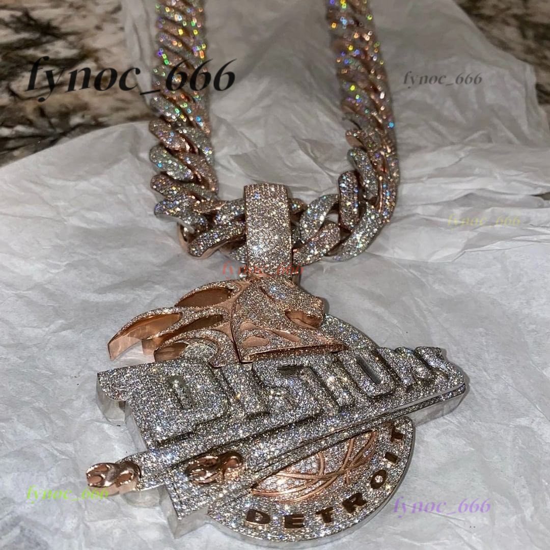 Hip Hop Jewelry Necklace Pendant Custom Luxury Iced Out Silver VVS Mossanite Custom Chain and Pendants