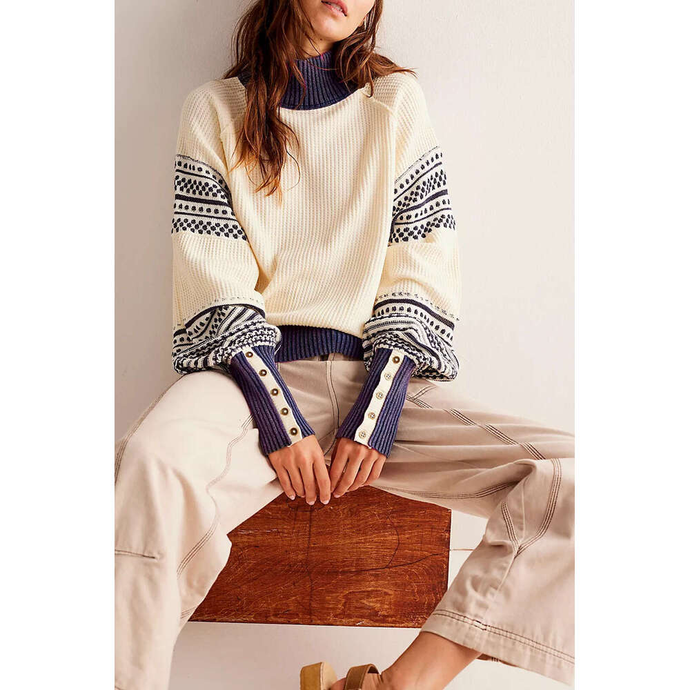 New Autumn And Winter Knitted Color Matching Half Turtleneck Fashion Pullover Sweater Women's Clothing B3