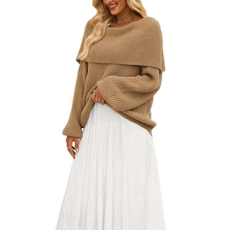New Autumn And Winter Women's Loose Knitted Pullover Off-Shoulder Sweater B3