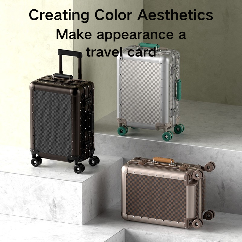 All-Aluminum & Magnesium Alloy 20 Inch Lightweight Rolling Suitcase with Durable Wheels for International Flights