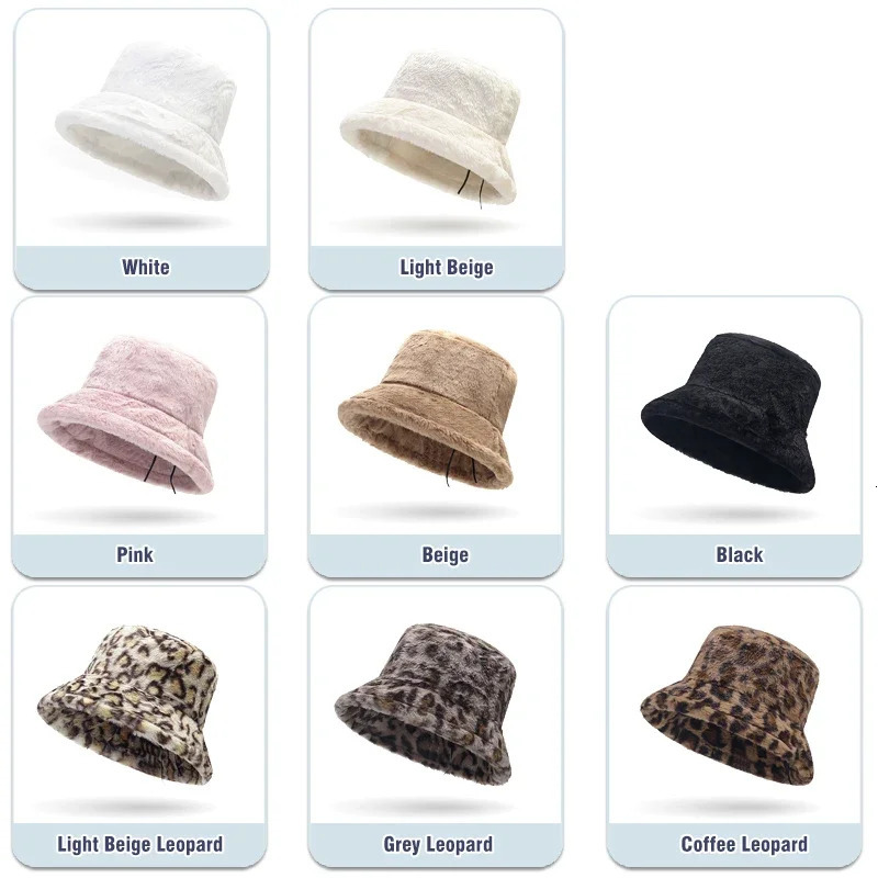 Fall and Winter Thickened Warm Womens Plush Bucket Hat Leopard Hat 250819