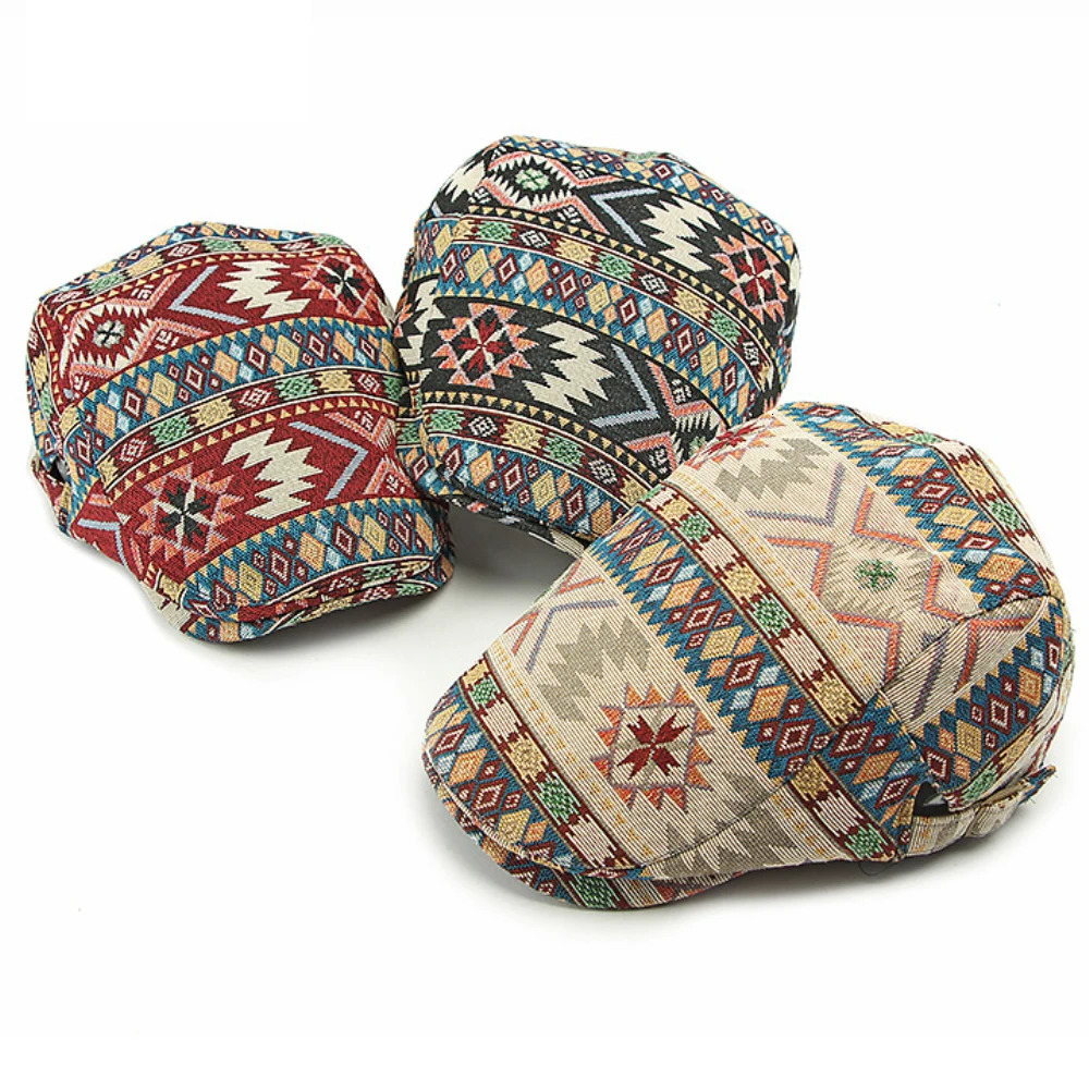 HT4559 Men Women Beret Stylish Jacquard Ivy Flat Cap Spring Autumn Artist Painter Beret Hat Male Female Adjustable Beret Cap 250814