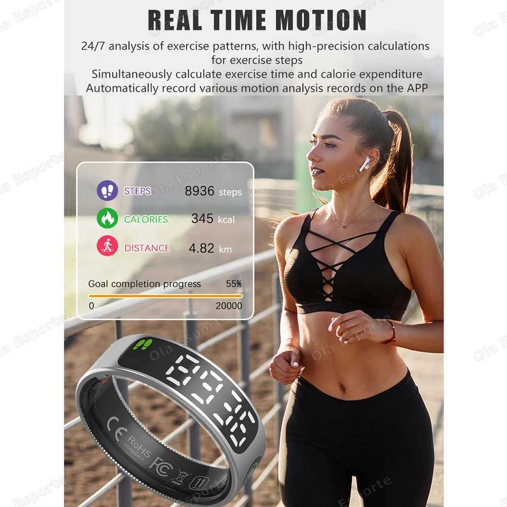 Smart Ring with Display Screen Gesture Swipe Tiktok Video Health Monitoring IP68 5ATM Waterproof Smart Ring for Men Women Rings W250819