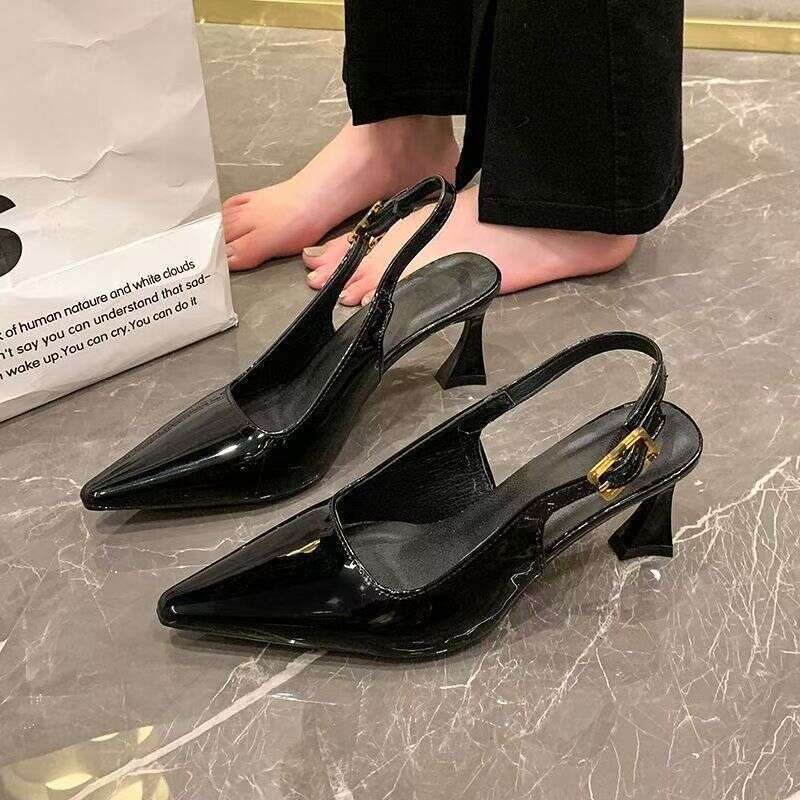 Mouth Shallow Buckle Burgundy Designer Shoe High Feminine Thin Heels Elegant Comfortable Back Strap Sandals 2025 Spring New Style