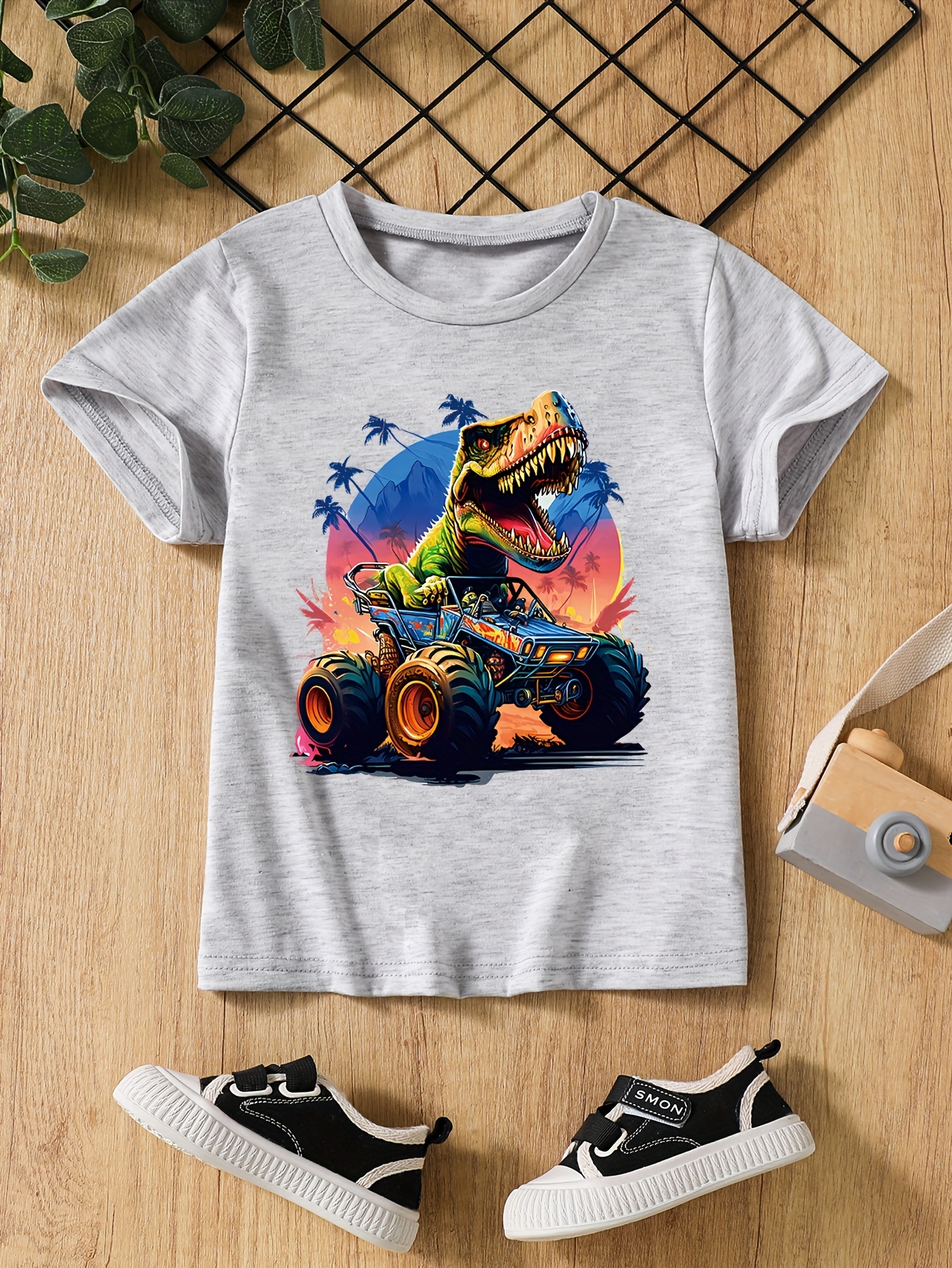 T-shirts Boys' Dinosaur Print Short-Sleeve Tee Set - Breathable Quick-Dry Fabric