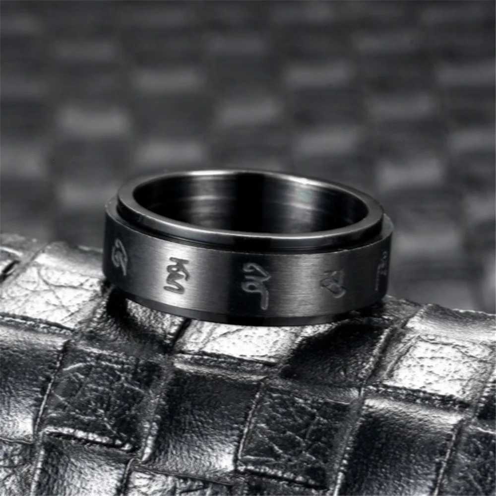 8mm Black Color Stainless Steel Spinning Rotating Ring for Men Women Jewelry Gift W250819