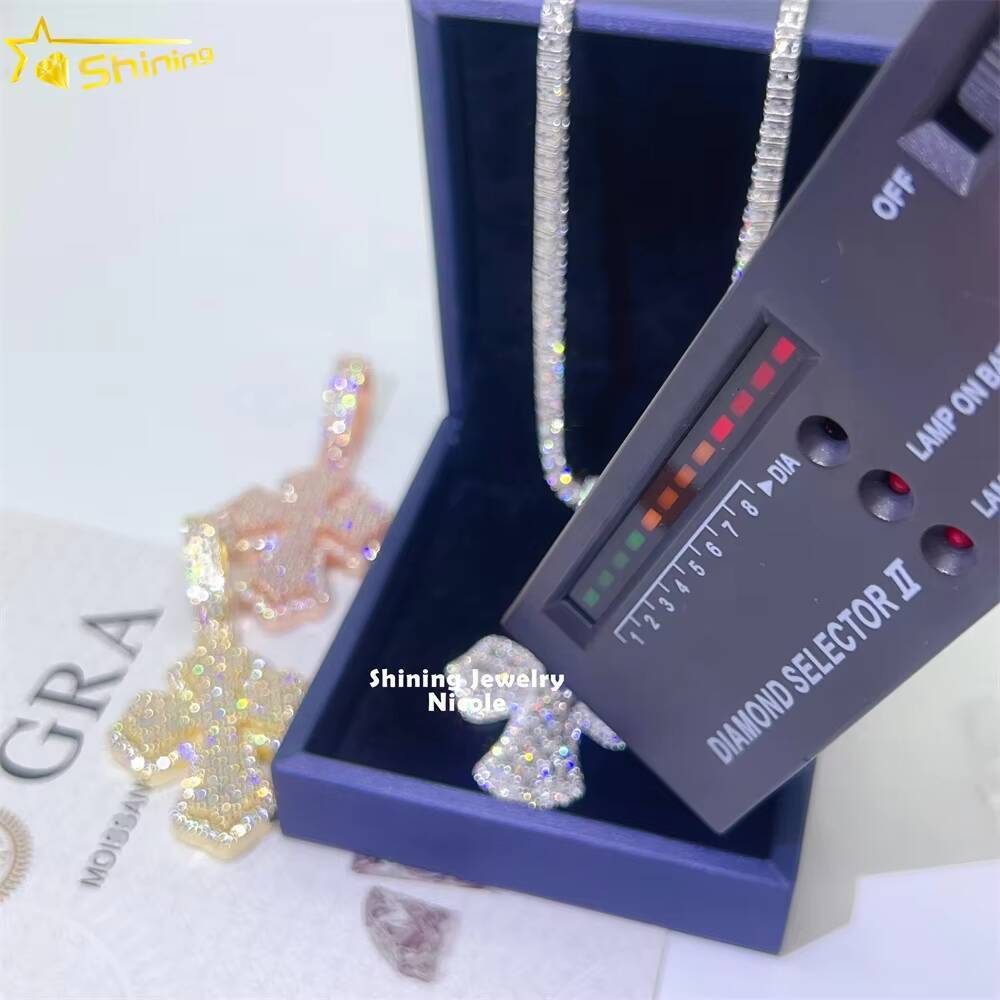 Fine Jewelry 925 Silver Baguette Diamond Cross Charms Moissanite Hip Hop Jewelry Mens Moissanite Pendant