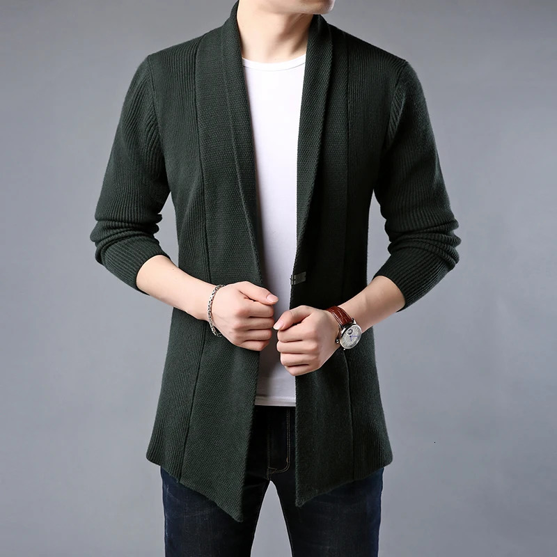 Top Grade Knit Korean Fashion Cardigan Men Sweater Woolen Casual Long Slim Fit Coats Japanese Jacket Clothes 250819
