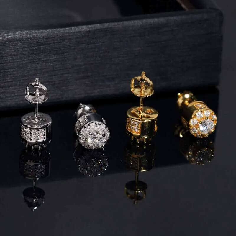 Hip Hop Jewelry Pass Tester Stocks Sterling Sier Gold Plated Iced Out VVS Dia Moissanite Stud Earring Men Earrings