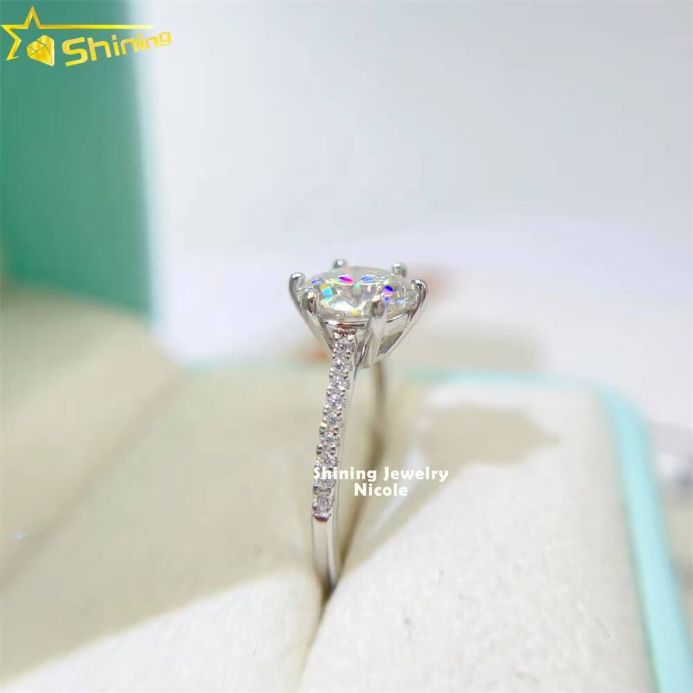 Hot Sale 6 Prong 18k Gold Plated Sterling Silver Women Round Vvs 3ct Moissanite Engagement Rings