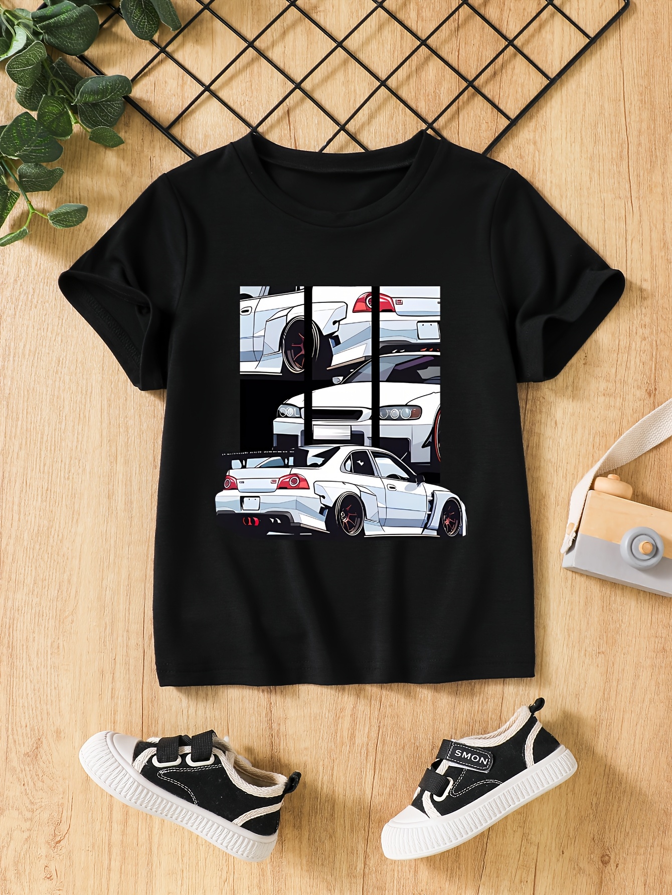 T-shirts Set of Three Breathable Quick-Dry Short-Sleeve Car Print T-Shirts for Boys