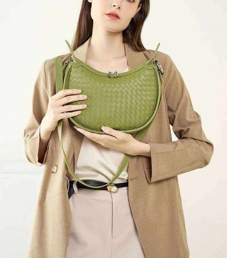 Genuine Leather Women Handbags Woven Ladies Shoulder Female Side Bags