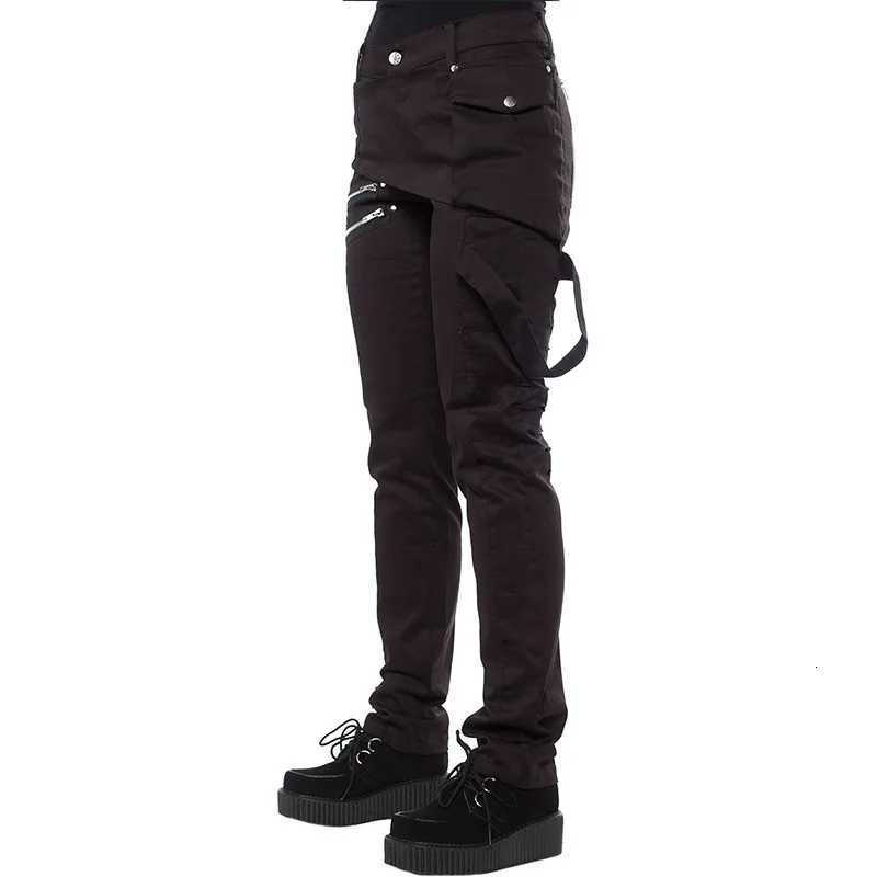 Men Punk Style Rivet Pants Buckle Side Oblique Zipper Pocket Casual Pants Trousers W250819