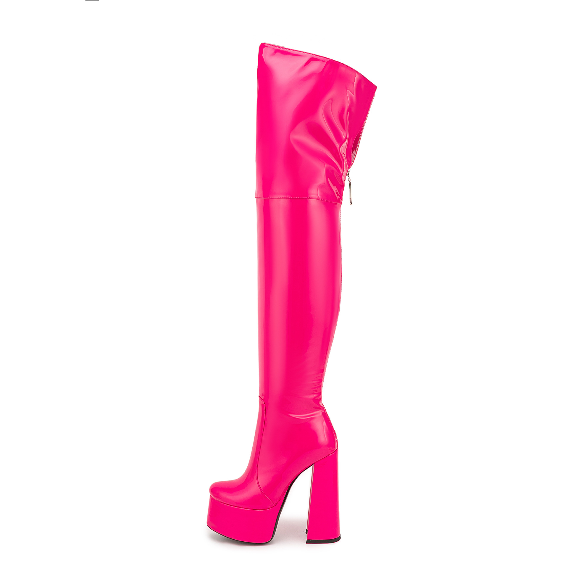 Chengdu Handmade Patent Leather Over-Knee Boots - 8cm+ Chunky Heel and Water Platform (Magenta/Orange/Black) Pole Dance Performance Boots