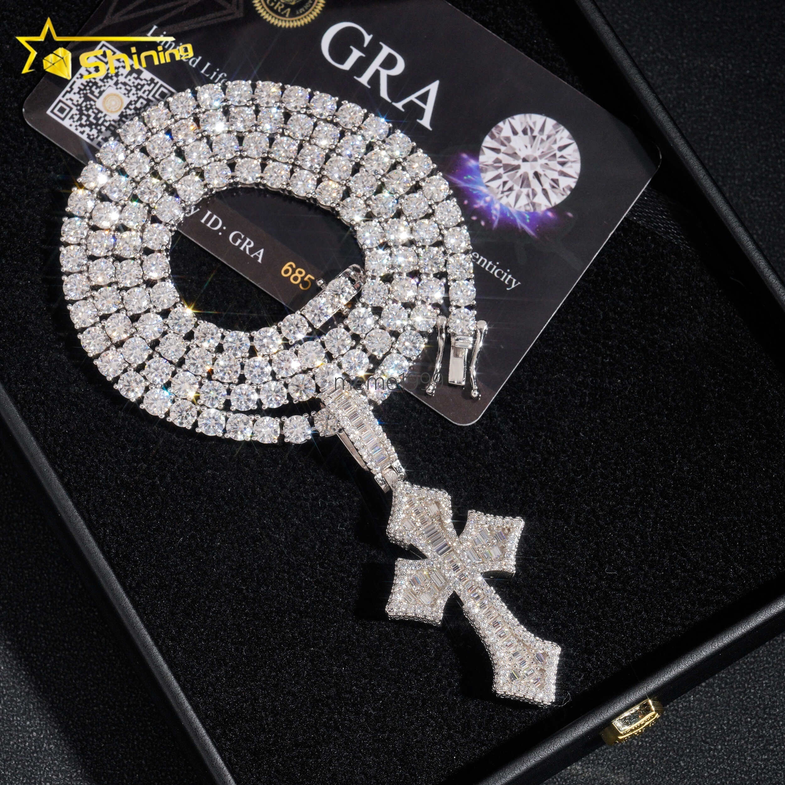 Wholesale Luxury baguette Diamond Pass Diamond Tester 925 Silver Hip Hop Iced Out Vvs Moissanite Cross Pendant