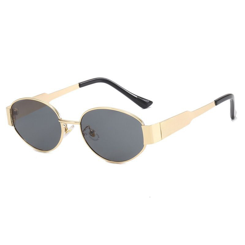 Sunglasses For Women In Summer New Style Personalized Elliptical Metal Sunglasses Ins Internet Celebrity High-end Large Frame Glasses Men