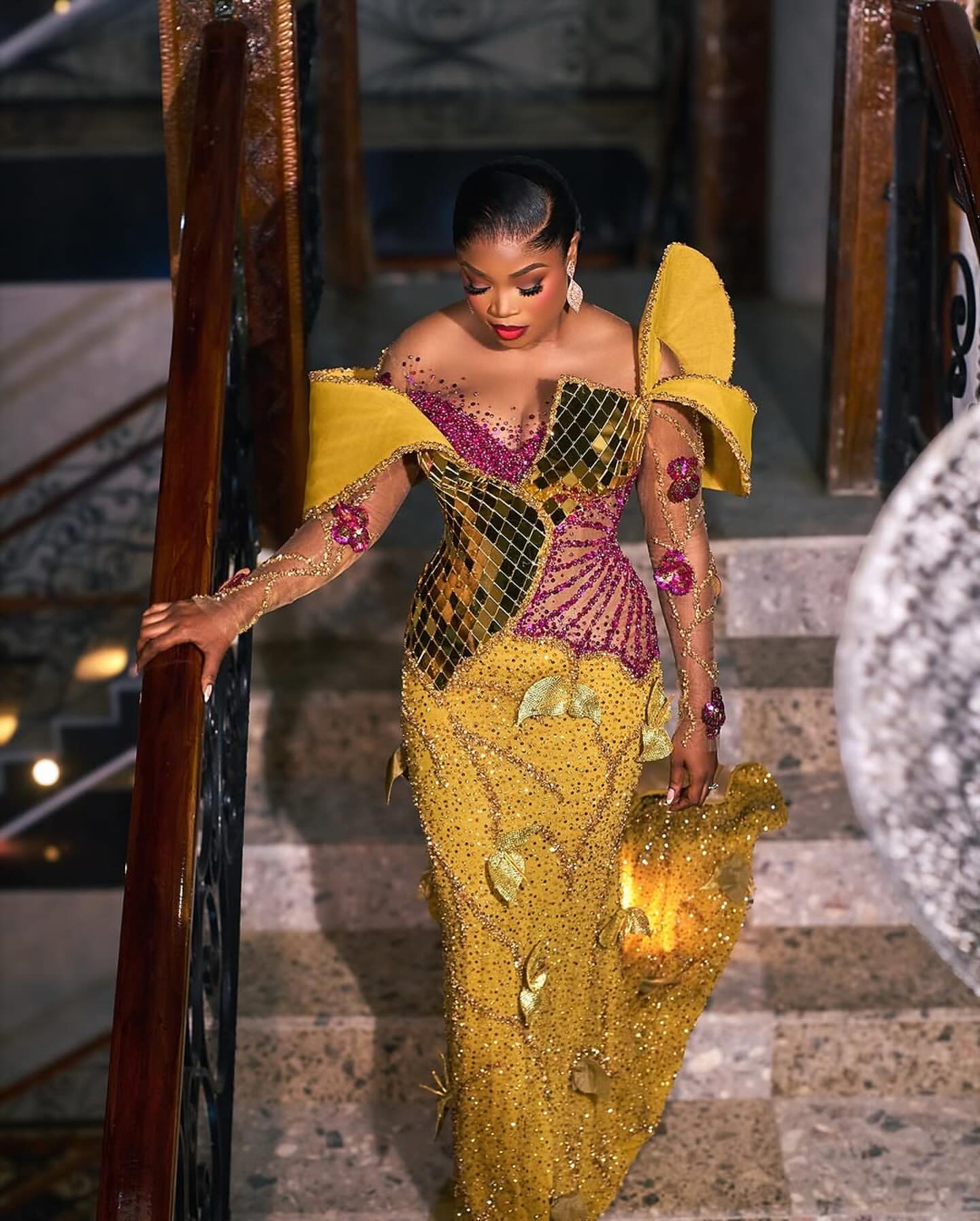 Yellow Mermaid Prom Dresses 2025 Crystals Florals Flowers Sequined Evening Formal Party Second Birthday Engagement Gowns Plus Size Dress For Special O