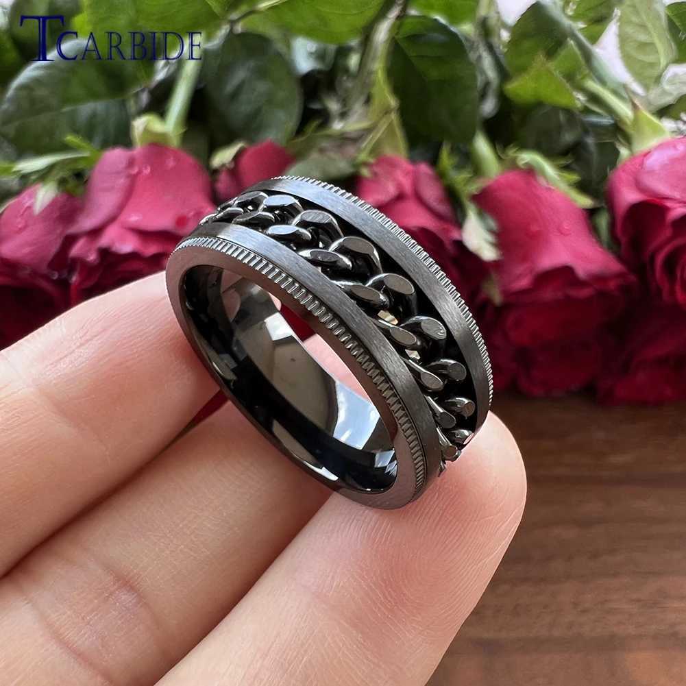 8mm Stainless Steel Chain Ring Stepped Brushed Rotated Dropshipping Special Gift Jewelry for Men and Women for Festivals W250819