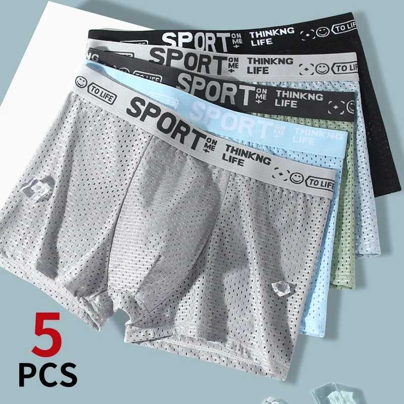 5Pcs/Lot Men Boxer Shorts Ice Silk Mens Underwear Summer Autumn Breathable Underpants U Convex Lingerie Breathable Sexy Underwear W250819
