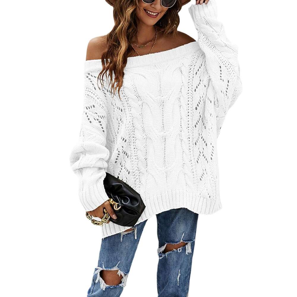 Autumn Winter New Temu Off-Shoulder Loose Knit Solid Color Pullover Sweater For Women B5
