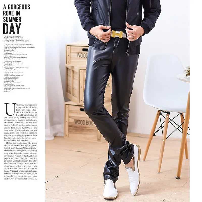 Male Leather Pants Male Slim Leather Pants Mens Clothing PU Pants Male W250819